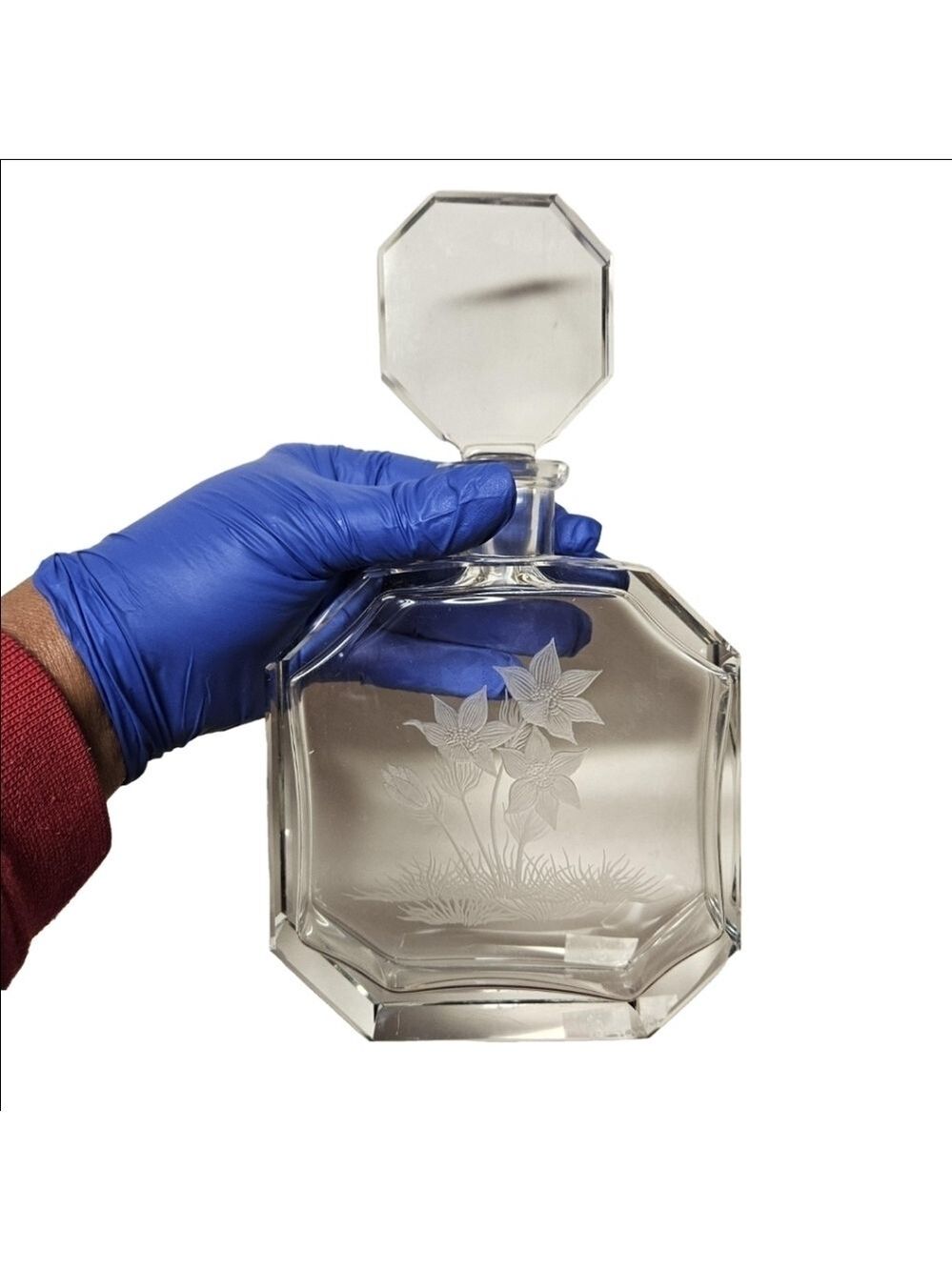 Aida Large Art Glass Perfume Bottle with Etched Lilies